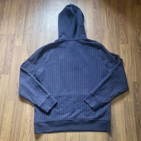 Vintage Levi's Dark Navy Blue White Striped Logo Hoodie - Men's Size L A77 - Picture 8 of 11